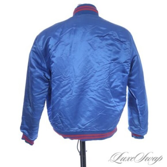 Giants Vintage Satin Jacket Mens Large Blue Snap Button Varsity - Picture 4 of 13